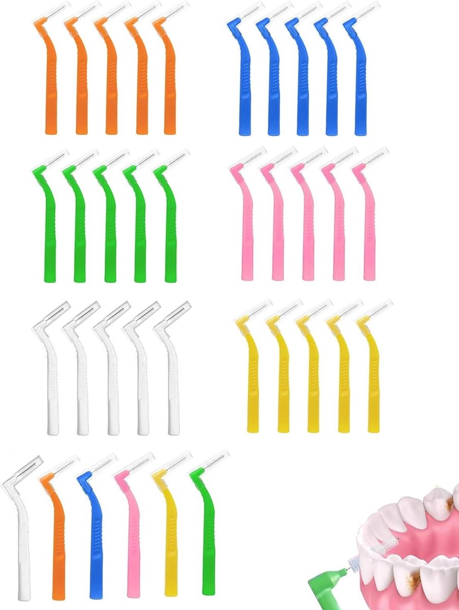 Interdentaire borstels voor orthodontische verzorging,Set van 30 borstels met haren en hoekig ontwerp,6 maten en - ShopVlot