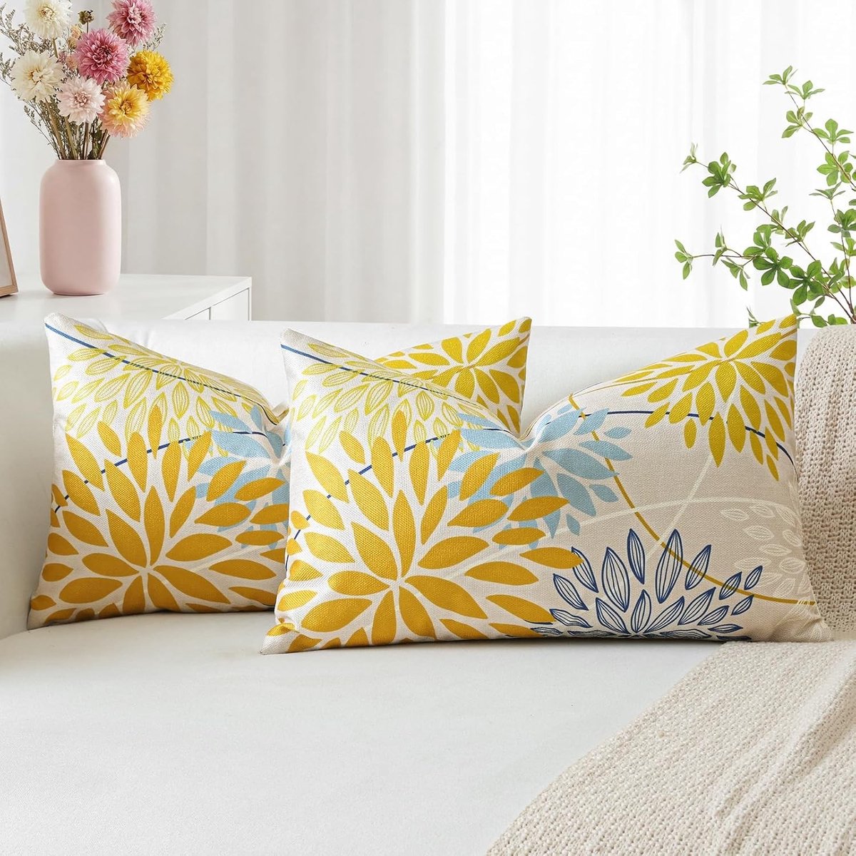 Geometrische Dahlia Kussenhoezen 40 x 60 cm, Decoratieve Linnen Kussens voor Woonkamer en Slaapkamer, Set van 2