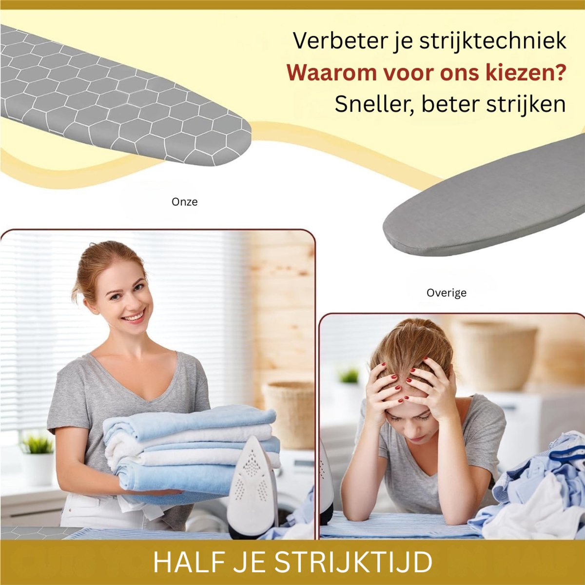 Zavio® Strijkplankhoes - Strijkplankhoezen - Strijkplankovertrek -Grijs Hexagonal