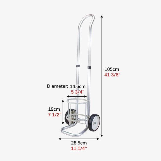 Zuurstoffleswagen - Rolbare trolley - Veilig transport - Uniek bevestigingsmechanisme - 2 wielen - Zilver — afbeelding 2