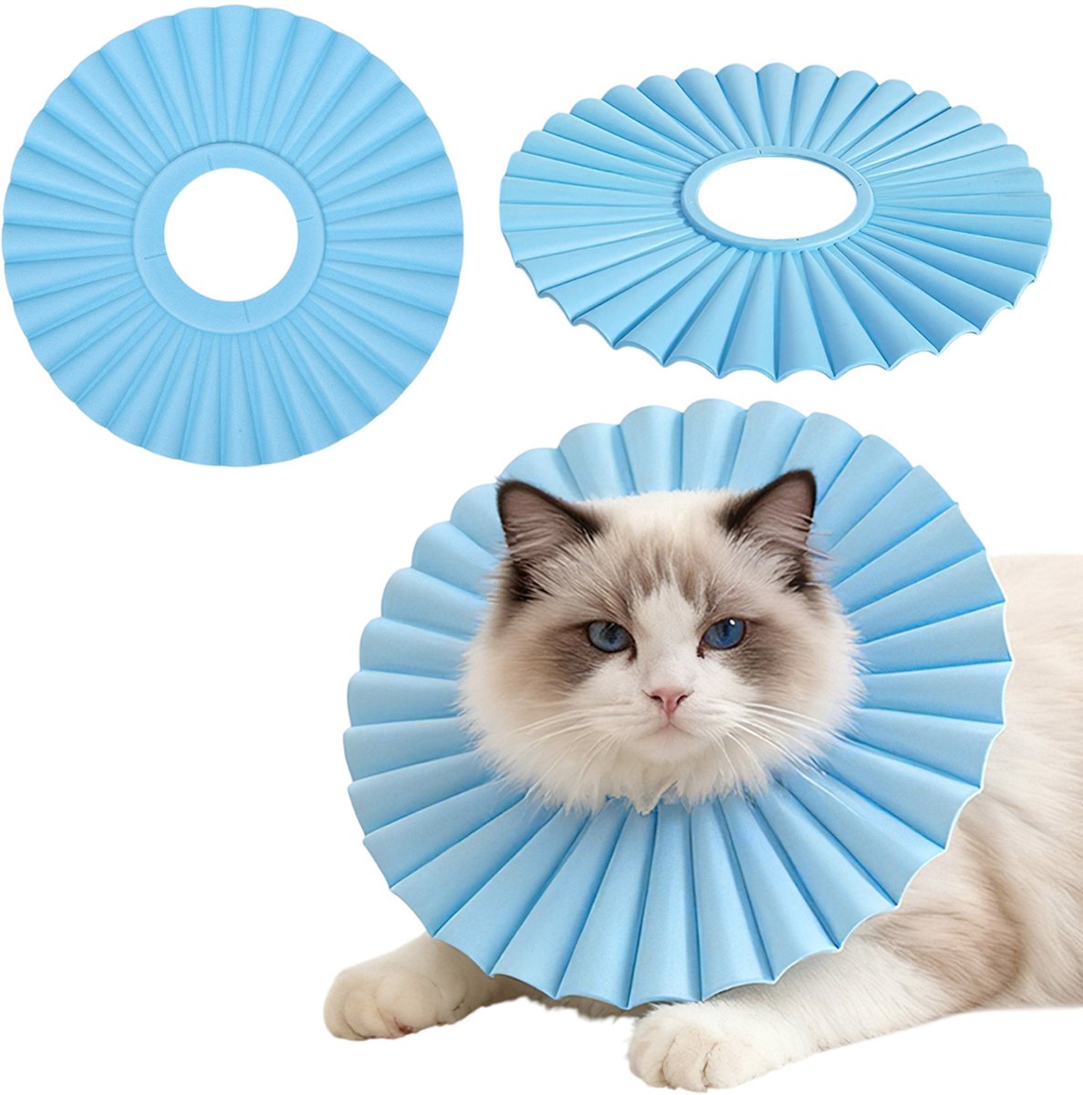 MAGICSHE Zachte Eva Elizabeth Kraag Voor Katten & Honden - Lichtgewicht Anti-Lek Kraag - Verstelbaar & Op Maat Te Knippen – Waterbestendig & Diervriendelijk Blauw L