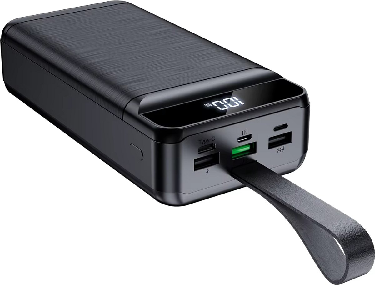 Hganus Powerbank 60000 mAh - 22.5W Snelladen - USB-C PD & QC 3.0 - LED Display - 4 Uitgangen - Zaklamp - Zwart