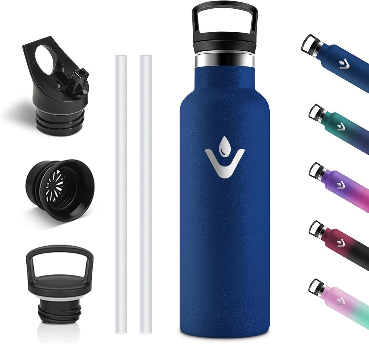 SnelShoppen - Motswedi Thermosfles 500 ml - Roestvrijstalen Waterfles - BPA-vrij - Thermofles - Dubbelwandig 304 RVS - Lekvrij - Donkerblauw - Ideaal