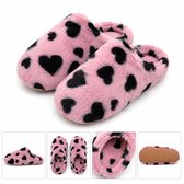 Dames Pantoffels met Hartjes – Warme Zachte Huissloffen – Pluche Sloffen voor Dames - Maat 42/43 - roze -
