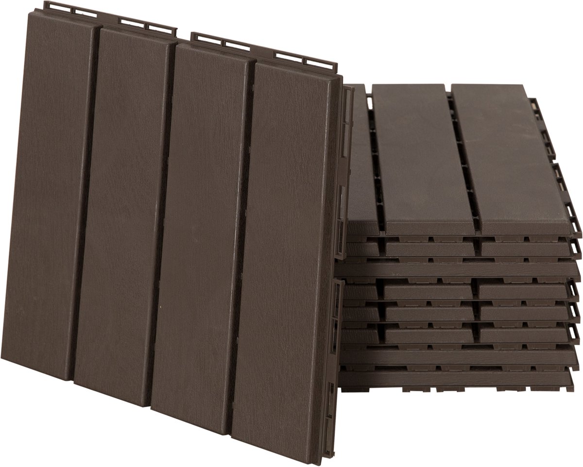 9 stuks - Terras tegels - Tuin tegels - Interlock ontwerp - Extreme eenvoudig te installeren - Kleine samengestelde kunststof tegels - Chocolade kleur houten motieven effect