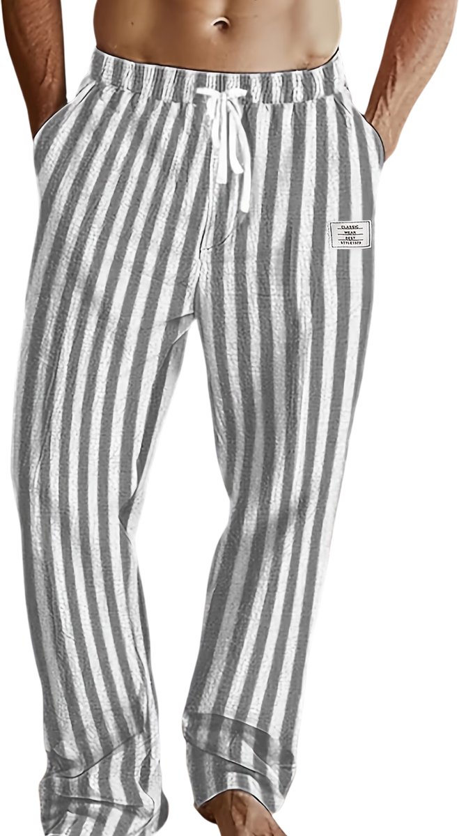 Currero Gestreepte Broek Heren and Striped Pants Yacht Club Linnen Broek Zomerbroek Volwassenen Lange Broek Strandbroek Zwart