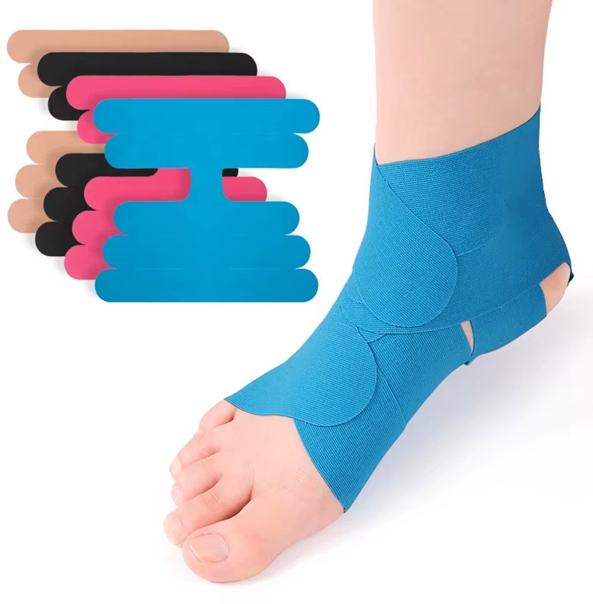 Voorgesneden Kinesiologietape voor de Enkel – Sporttape Enkel, A demende Elastische Kinesiotape, Enkelbrace Tape, Sport Verzorging - Blauw