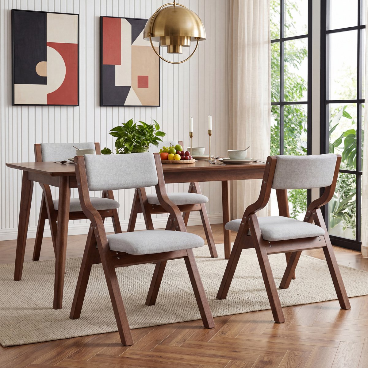 MIVRAY Eetkamerstoel Set Van 4 - Opvouwbaar Design Met Comfortabele Linnen Bekleding - Voor Eetkamer Woonkamer En Café - Hout - Grijs