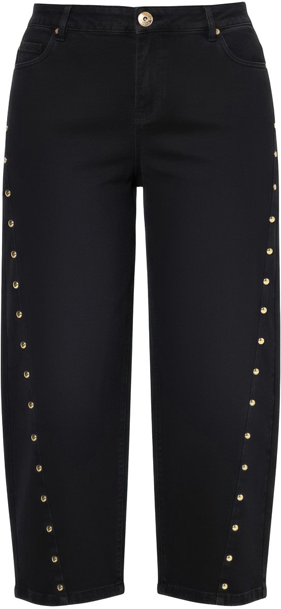 Studio Untold - Dames - Barrel-jeans ballonpijpen hoge taille sierstuds - Zwart - Maat 54