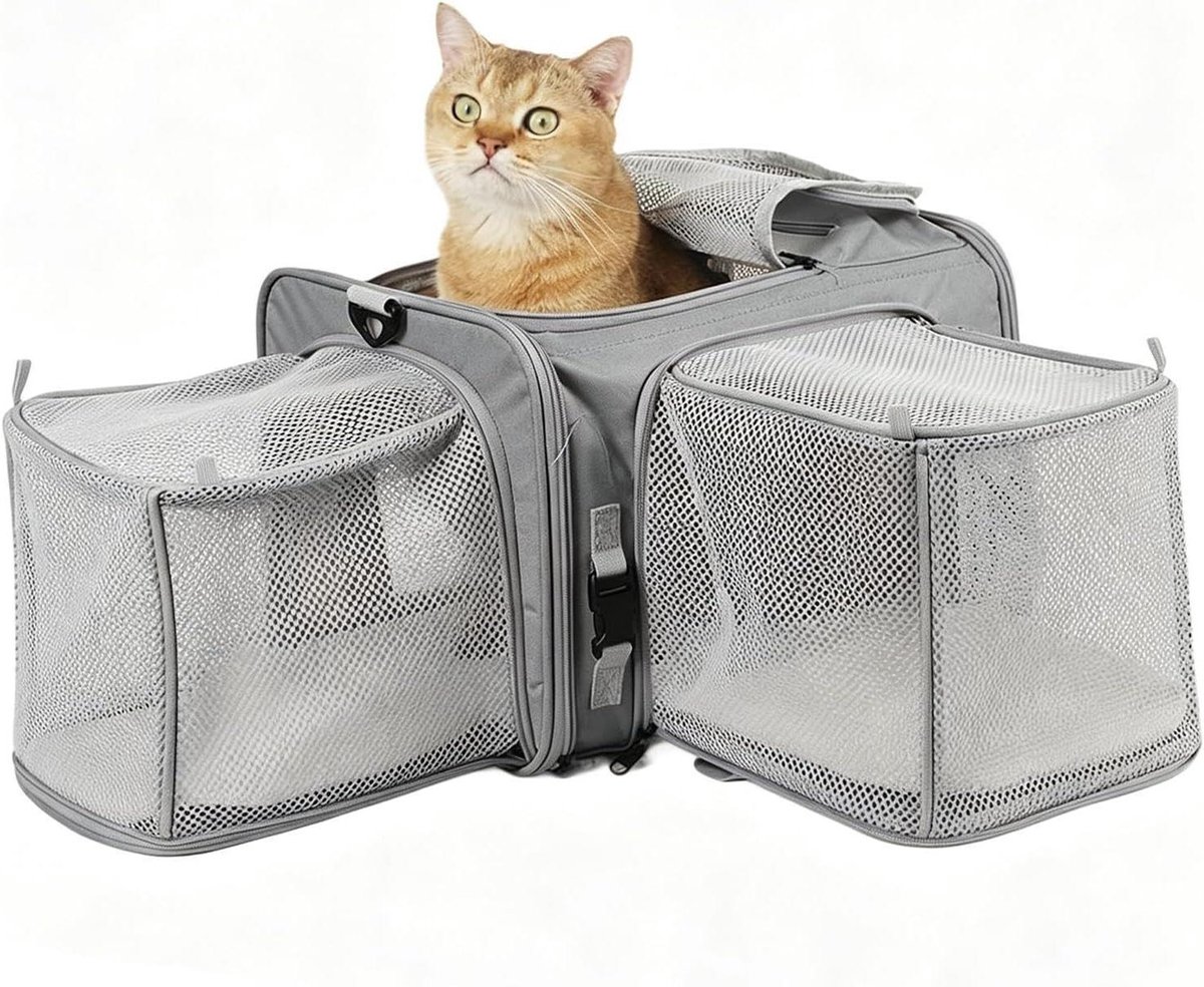 Hondentransportbox - Draagtas Huisdier - Veilig Vervoer - Vliegtuiggeschikt - 43 x 30 x 7 cm - Grijs