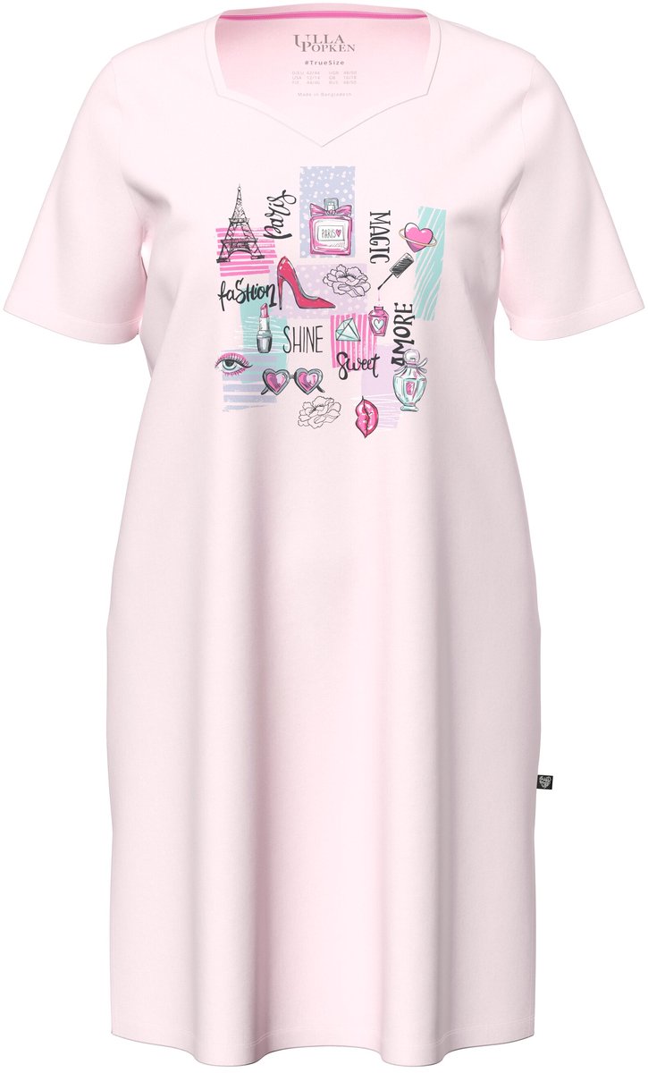 Ulla Popken - Dames - Bigshirt modieuze motieven hartvormige halslijn korte mouw - Roos - Maat 42+