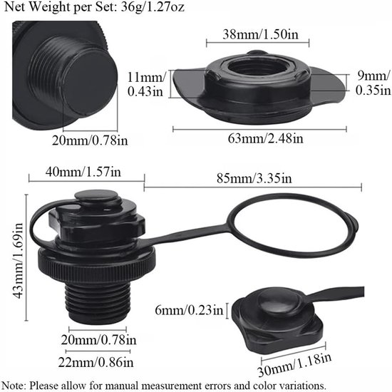 Ventiel Vervanging - Luchtplug Boot - Opblaasbare Boot - Eenrichtings Snelinflatie - 2 Stuks - Zwart — afbeelding 4