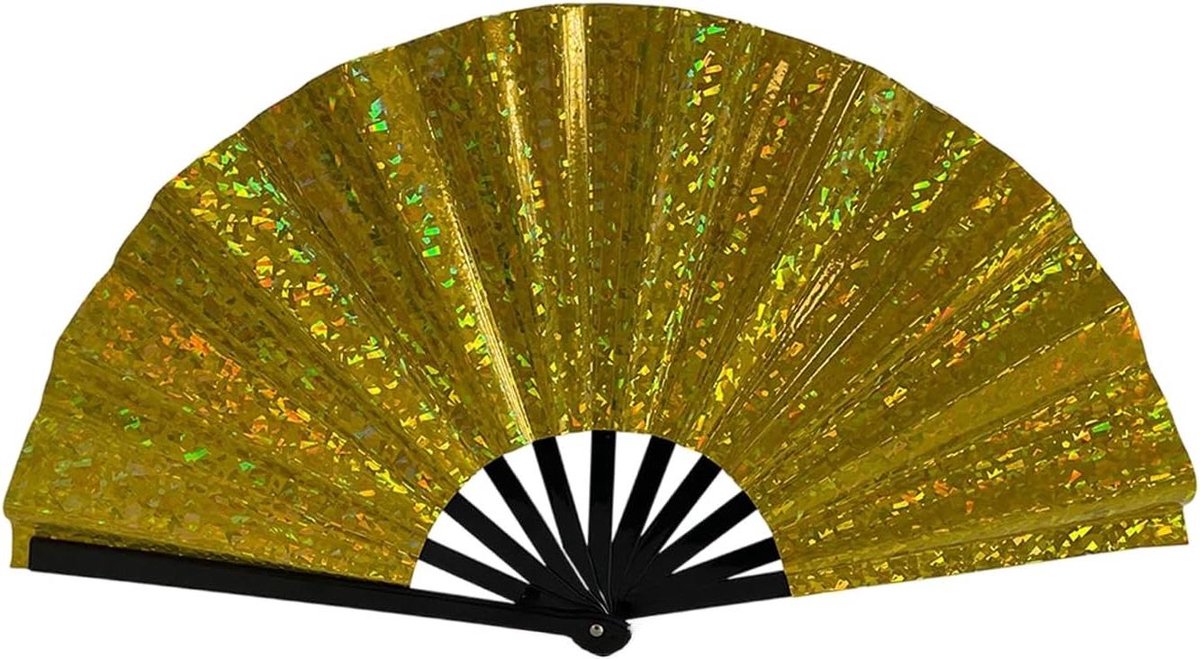 Opvouwbare Ventilator - Handwaaier Decoratief - Feest en Dans - Kungfu Ontwerp - Grote Maat - Geel