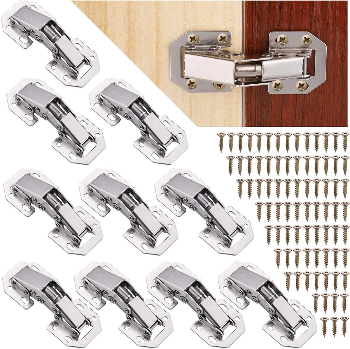 10 Stuks Softclose Keuken Kast Scharnieren met Schroeven, 90 Graden Scharnier voor Keuken-, Kledingkast- en Badkamerdeuren