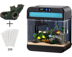 AquaImpact Zelfreinigend Aquarium 13 L – Boom - 20 Filters - Decoratie - Set met 3‑in‑1 Pomp - LED & Touch Display – Timer & Dim Functie - Incl. Luchtbevochtiger - Garnalen Aquarium