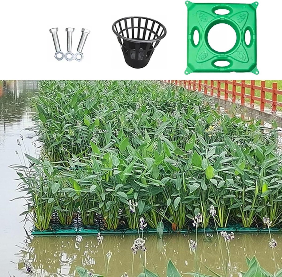 Drijvende plantenmand - Waterplant eiland - Vijver verfraaien - Milieuvriendelijk materiaal - 33x33x6 cm - Groen