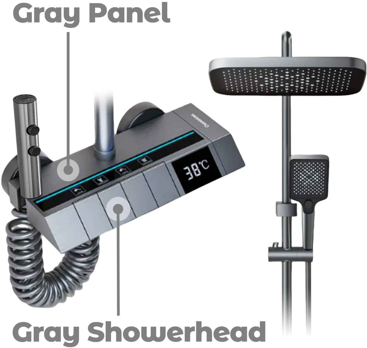 Casa Living Digitale Douchekraan - Regendoucheset - Inclusief LED Display - Thermostatische Mengkraan - Messing - Mat Grijs