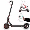 Zwarte elektrische step met rode accenten, inclusief smartphone met Vicont app en inklapmechanisme.