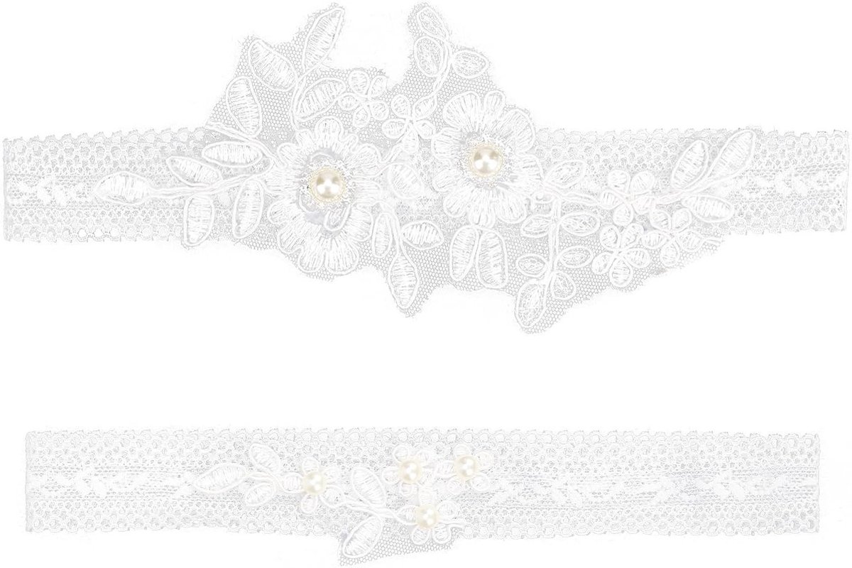 Witte Elastische Kousenband met Bloemenpatroon, Perfect Bruid Accessoire voor Huwelijksfeest en Vrijgezellenfeest