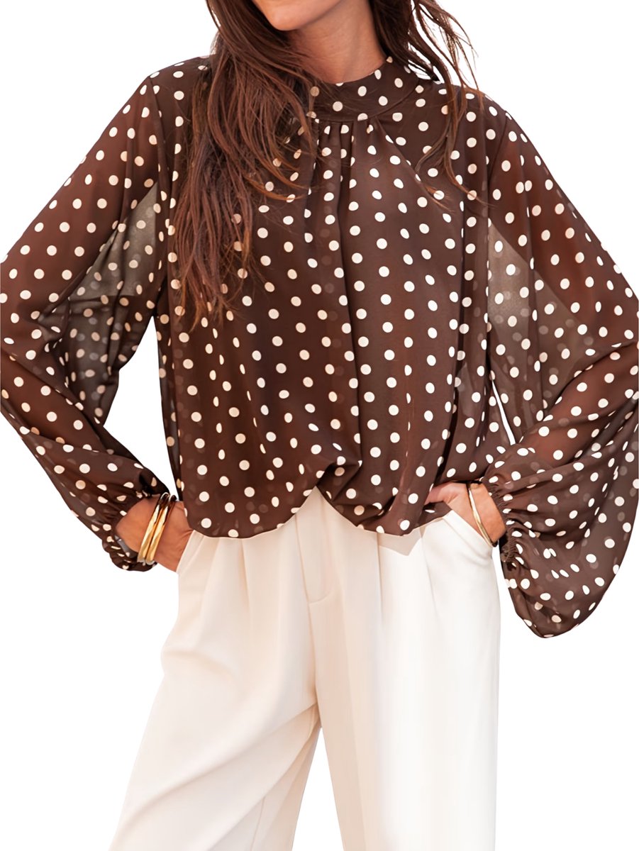 Currero Topje Dames Polkadots - Mouwloze Top - Singlet - Kleding - Shirt - Blouse - Kort - Volwassen - Koffie S