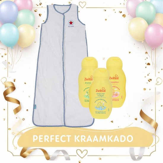 kraam cadeau- Lief! Boy Uni - Slaapzak - 12-18 maanden / 110 cm - Katoen - Wit/blauw en Zwitsal Baby & Kids Essentials
