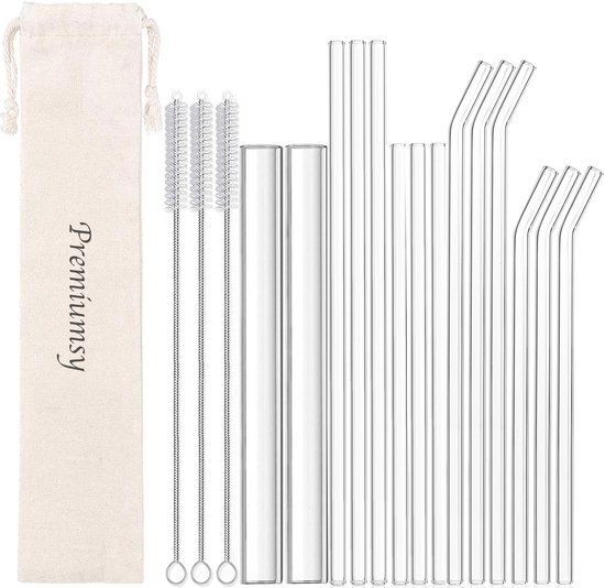 Coffret 12x Pailles en Verres réutilisables - Pailles durables réutilisables - Pailles en Glas - Transparent