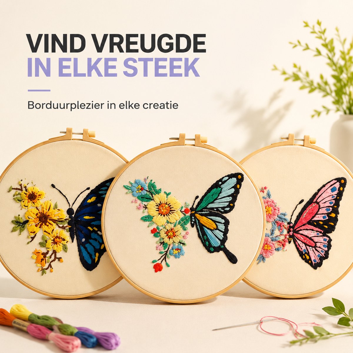BOTC Borduurpakket Bloemen - Borduurset van 4 - Borduurpakketten voor Volwassenen - Hobby en Creatief - Borduren — afbeelding 6