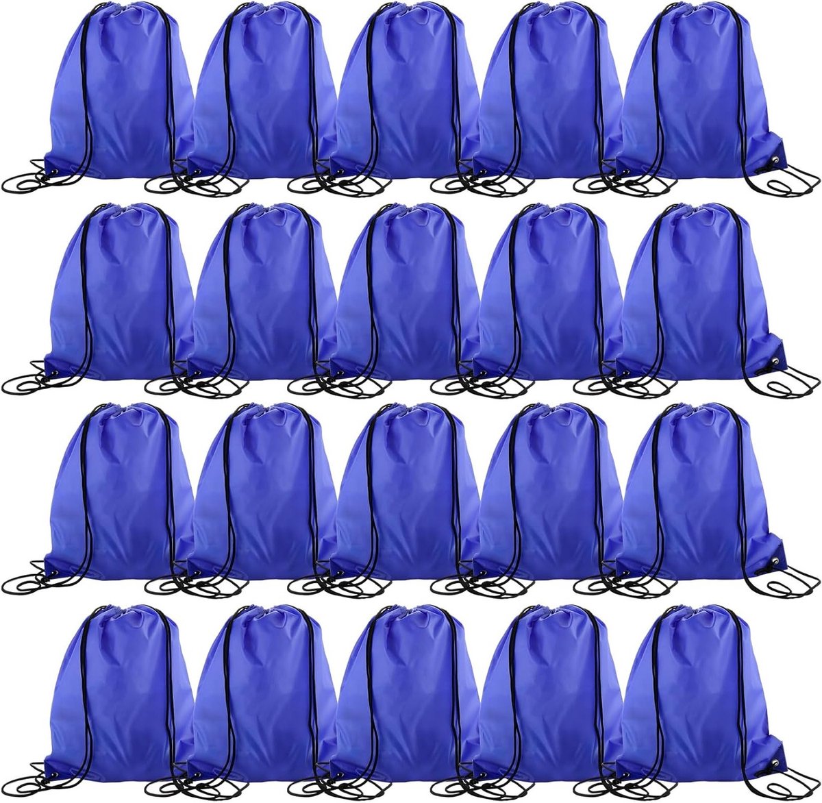 Pack van 20 Sporttassen in Saffierblauw, 34 x 43 cm, Waterdichte Gymtas met Trekkoord voor School, Zwemmen en Reizen