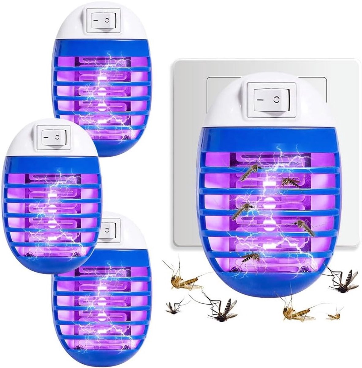 Effectieve Elektrische Insectenbestrijding met UV Licht - 4 x Muggendodende Pluggen voor Slaapkamer, Woonkamer en Kantoor met Mosquito Trap en Veiligheidsfunctie