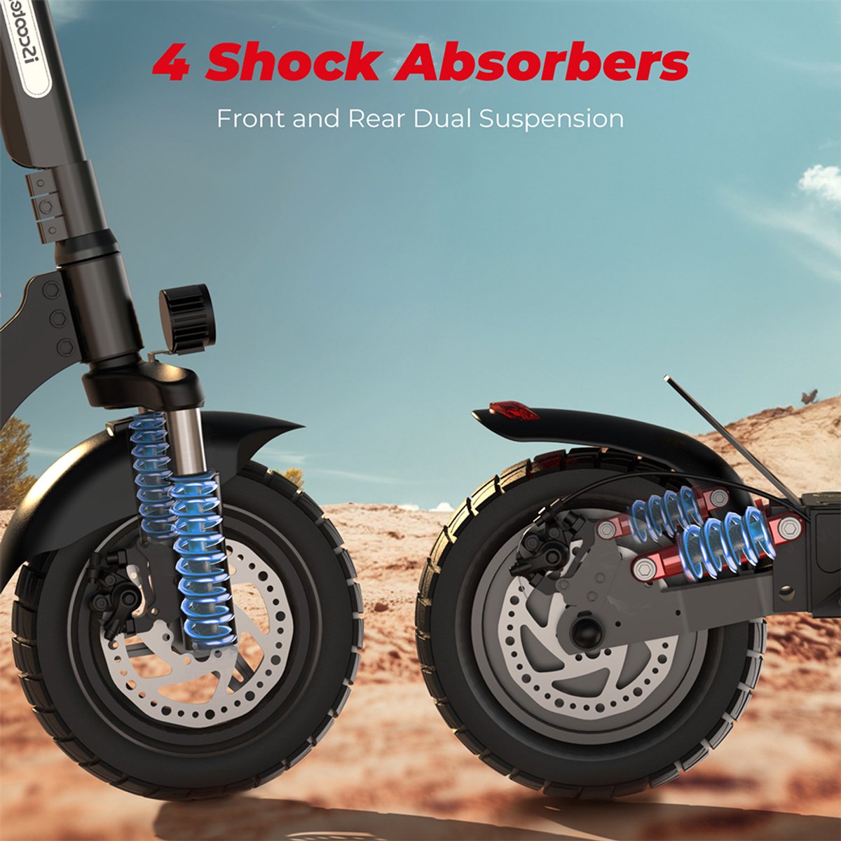 iScooter iX3 Elektrische scooter - 10‑inch tubeless off‑road banden - 40km actieradius - 48V 10Ah lithium‑ion accu - Mechanische schijfremmen voor en achter + elektronische rem - Maximumsnelheid 25 km/u - zwart – foto 3