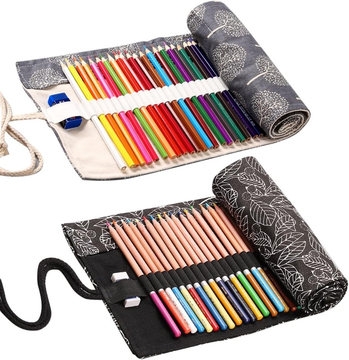 Set van 2 Rollende Pennen Etuis met 36 Gaten voor Kinderen | Wasbare Brush Tas voor Waterverf en Kleurpotloden, Ideaal voor School en Creatieve Activiteiten