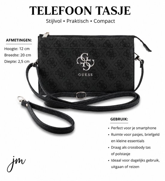 Guess Telefoontasje - Schoudertasje - 4G Serie - Lichtgewicht - Zwart