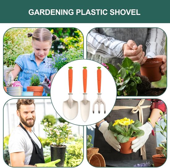 Tuinset voor kinderen - Inclusief 3 minischepjes - Met wortelvormige handvatten - Kan gebruikt worden als speelgoed om te planten - Geschikt voor kinderen en beginners - Te gebruiken in tuinen, op terrassen en gazons van Merkloos	 — afbeelding 5