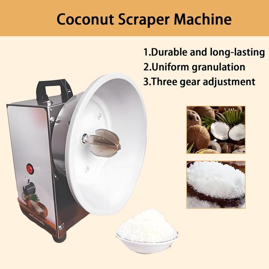 Kokosrasp Machine - Kokosraspapparaat Elektrisch - Kokos Verwerken - 3 Snelheden Instelbaar - 35 kg/u - Zilverkleurig — afbeelding 5