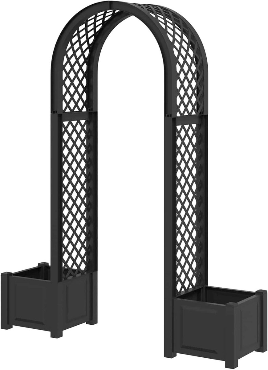 Rozenboog met plantenbak - Tuinboog Klimplanten - Decoratie Buiten - Eenvoudige Montage - 207 cm Hoog - Antraciet