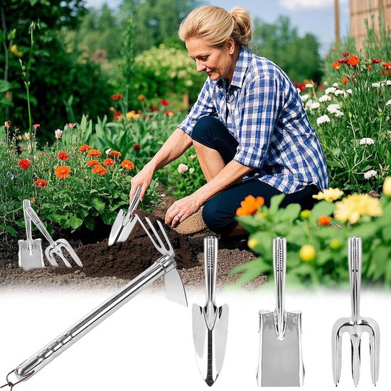 Tuingereedschap Set - Planten Schep - Bodem Bewerken - Roestvrij Staal - 40x15x5 cm - Zilver van Tuingereedschap. — afbeelding 3
