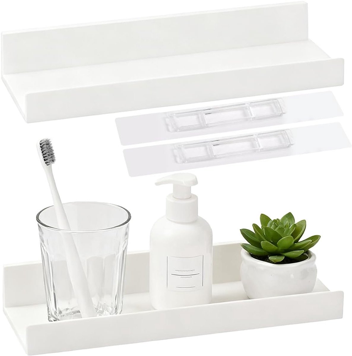 Set van 2 Wandplanken zonder Boren 27cm, Drijvende Planken voor Keuken, Badkamer en Woonkamer, Zelfklevende Planken voor Extra Opbergruimte