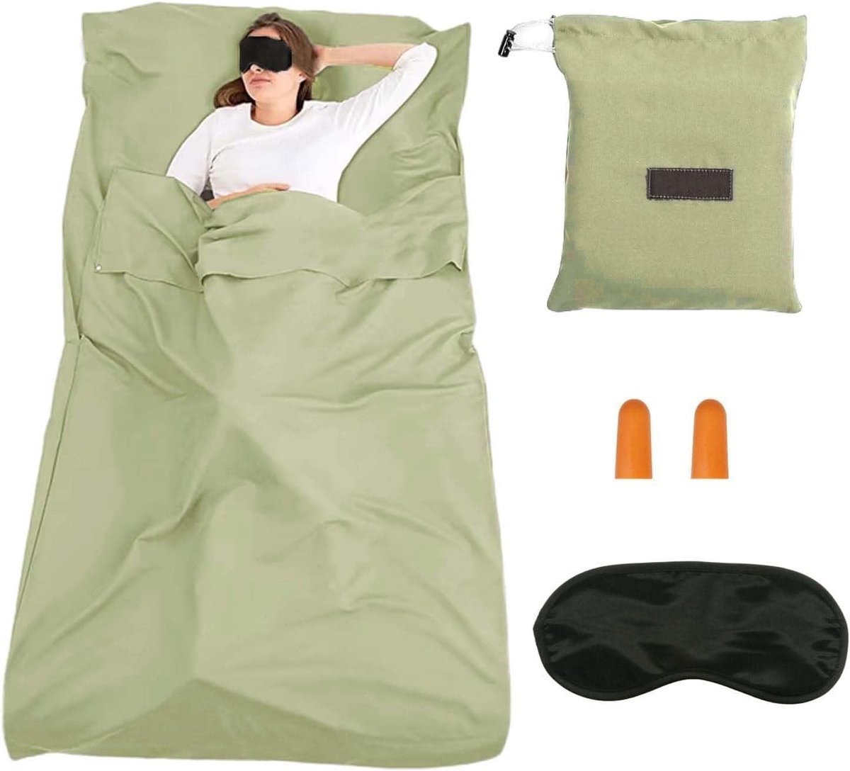 Reisslaapzak - Microvezel - Ultralicht en Ademend - Inclusief Oogmasker en Oordopjes - Voor Rugzakreizen en Hotels