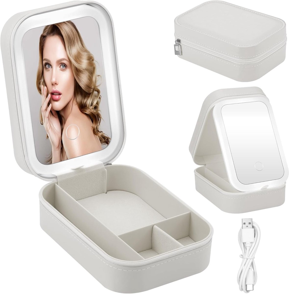 Draagbare Make-up Tas met LED Spiegel, 3 Kleuren, Cosmetica Organizer voor Reizen, Perfect Cadeau voor Vrouwen en Uitstapjes