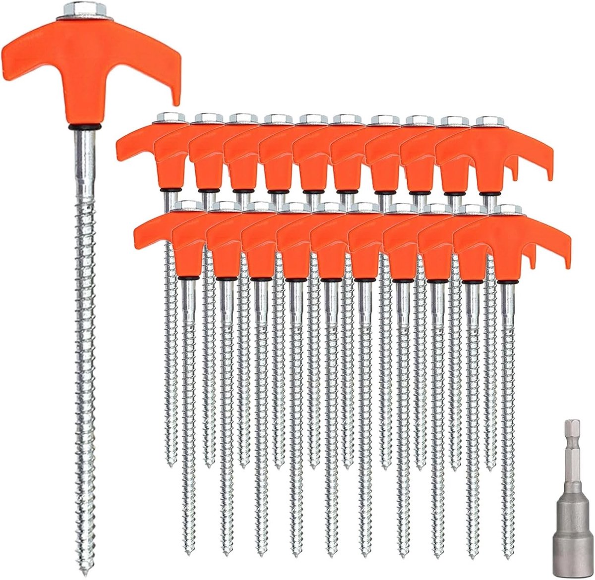 20 x Robuuste stalen schroefharingen - Stevig voor camping en outdoor - Stormbestendig - Voor harde vloeren, bos, weiden en gras