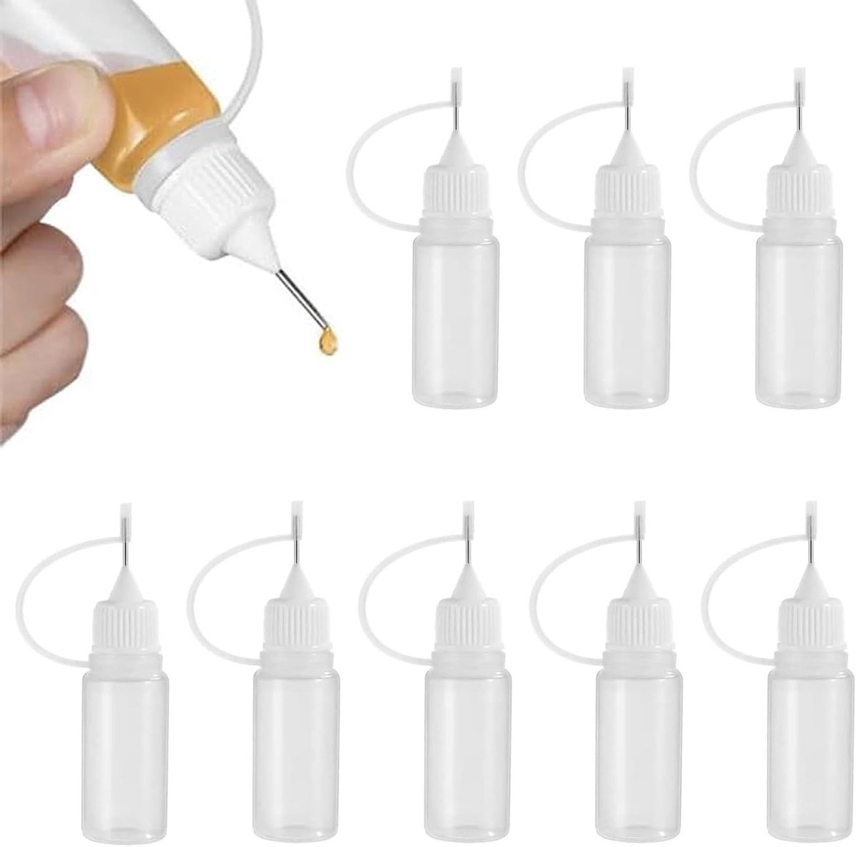 Set van 8 lege pipetflessen van kunststof, precisiefles voor lijm, inkt en verf, 10 ml met naaldpunt voor nauwkeurig aanbrengen
