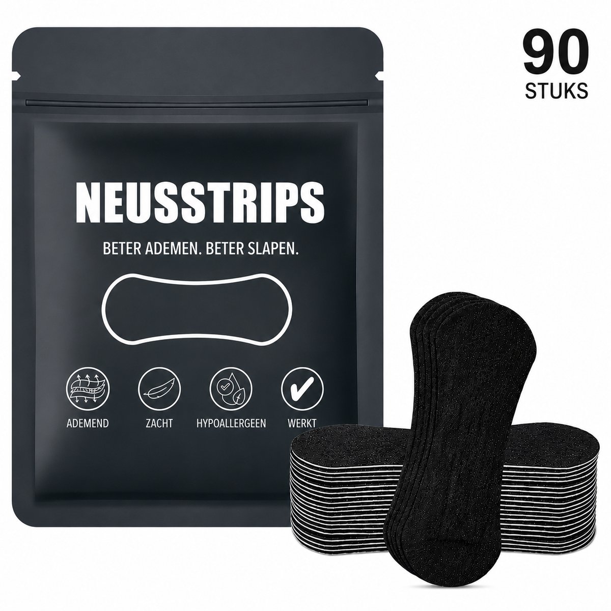 Hoekly™ Neusstrips – 90 Stuks – Ademstrips voor een Vrije Neusademhaling – Neuspleisters voor Slapen en Sport – Zacht & Huidvriendelijk – Voor Dames en Heren
