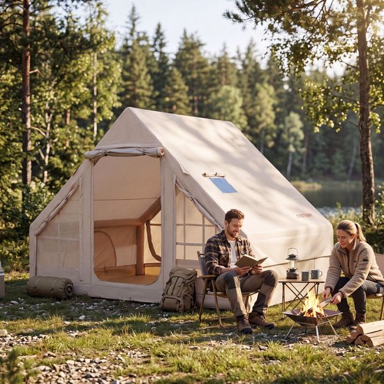 Opblaasbare tent - pblaasbare glamping tent - Waterdicht - Tot 4 personen - Kaki - Camping - Tuin - Glamping - 295 Lx 205 B x 200 H cm — afbeelding 2