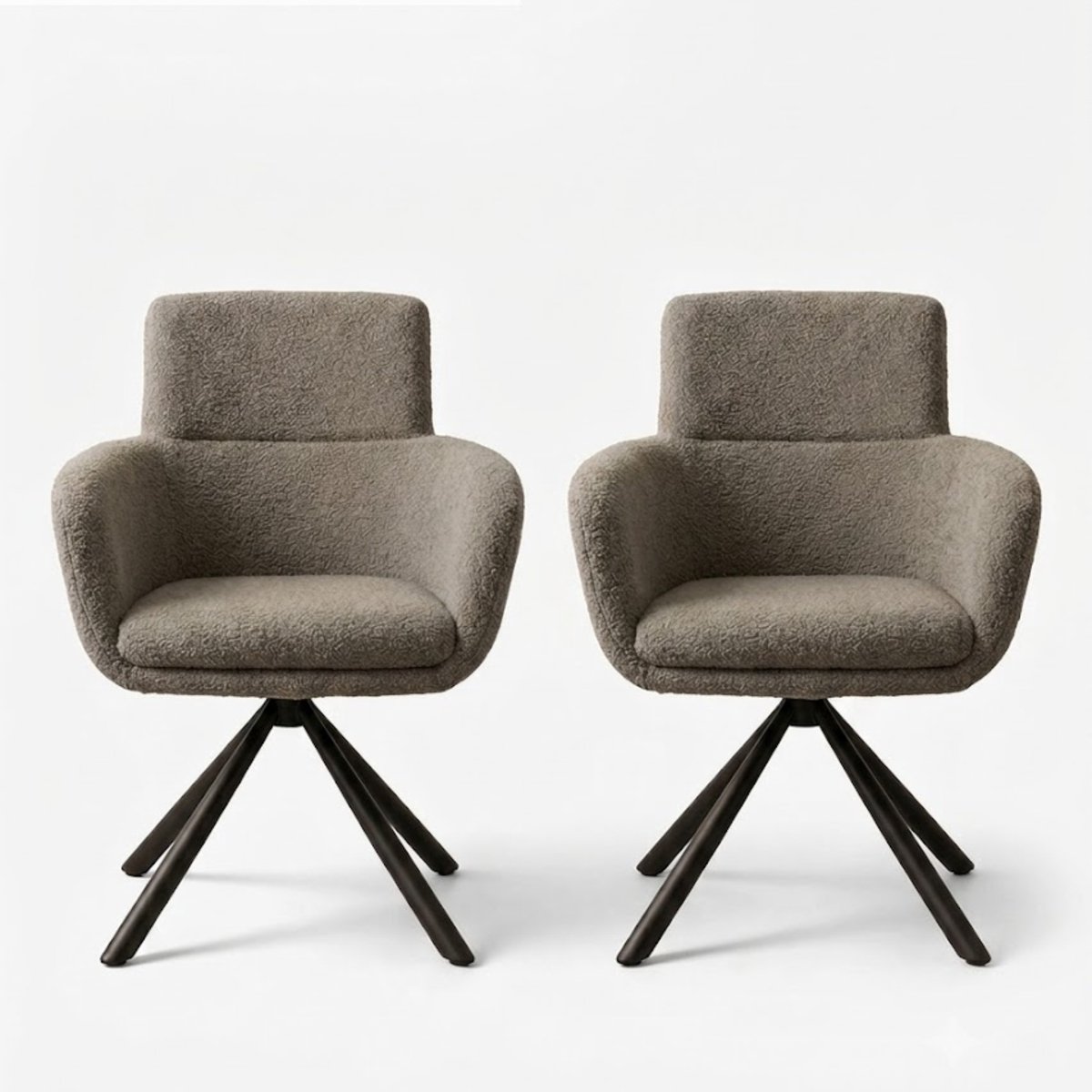 Fino Modo Eetkamerstoel - Vero Noce - Teddy Stof - Antracietgrijs – Set van 2 - Set van 4 - Set van 6 | Eetkamerstoel met Rugleuning | Zwart Metalen Frame | Woonkamer Stoel