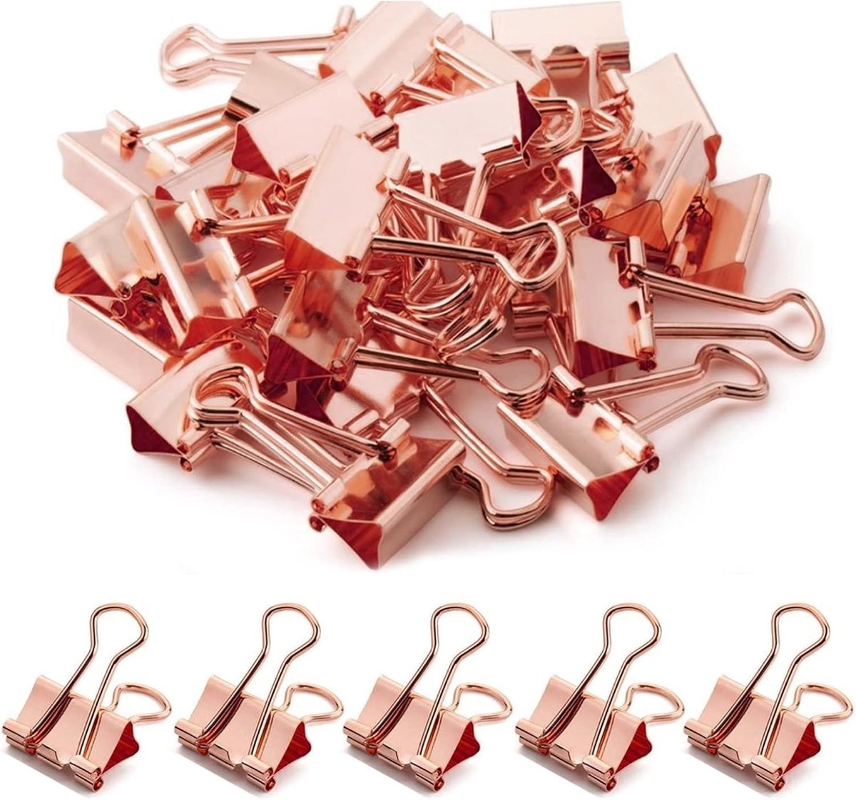 100 Stuks Vouwklemmen voor Papier 19mm - Metaal in Roségoud voor Kantoor, School en Huishoudelijk Gebruik, Ideaal voor Documenten en Binders