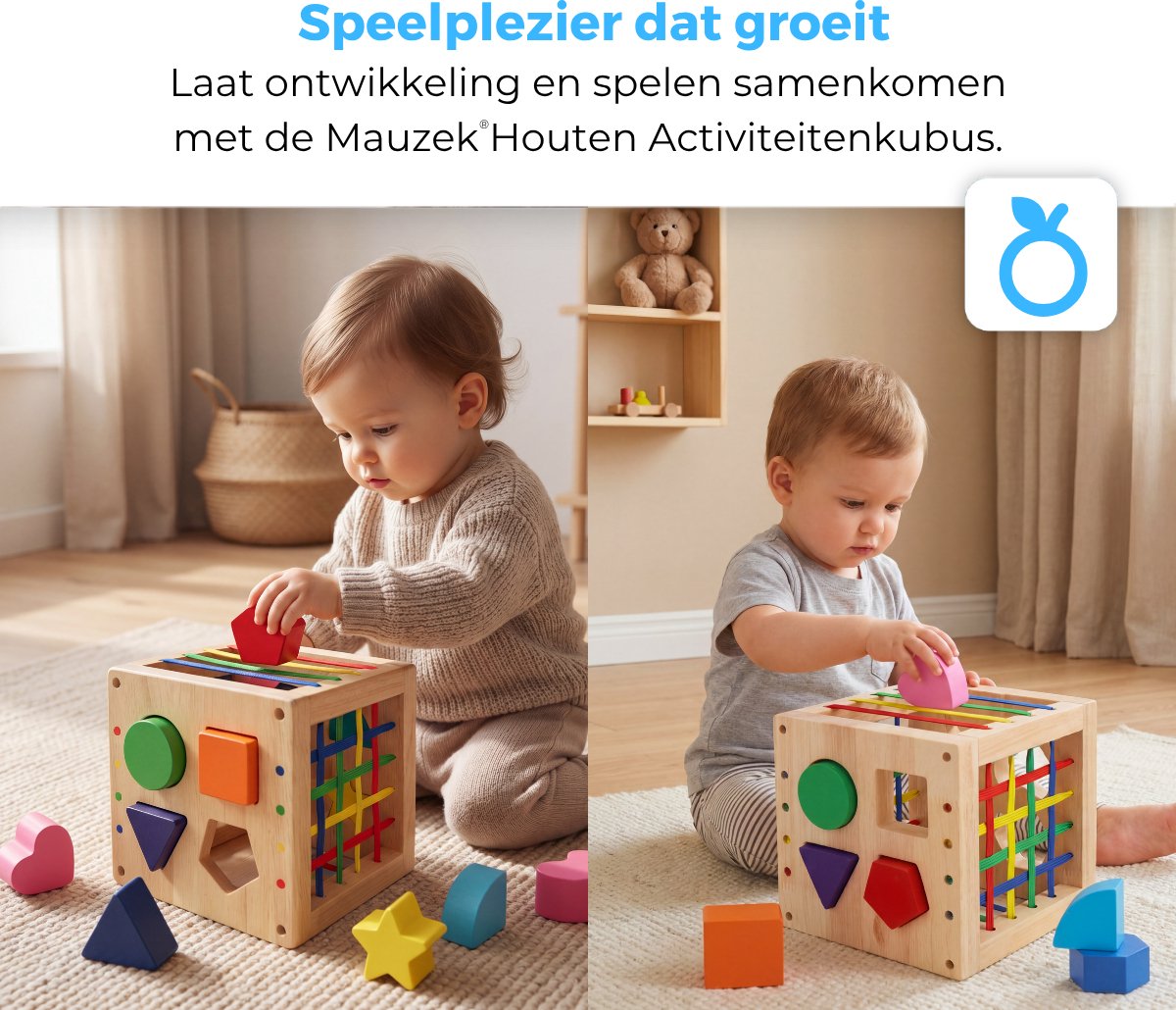 Mauzek® Houten Activiteiten Kubus – Montessori Speelgoed – Houten Speelgoed – Blokkendoos – Speelkubus – Sensorisch Speelgoed – Educatief Speelgoed – Vormenstoof – Peuter Speelgoed – Jongens – Meisjes – 1 jaar – 2 jaar –3 jaar –4 jaar — afbeelding 9