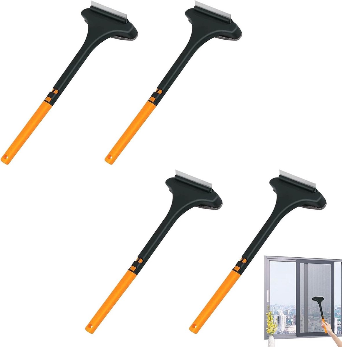 Scherm en raamreiniger - Dubbele borstel wisser - Streeploos schoonmaken - Geïntegreerde borstel en wisser - 4 stuks - Meerkleurig
