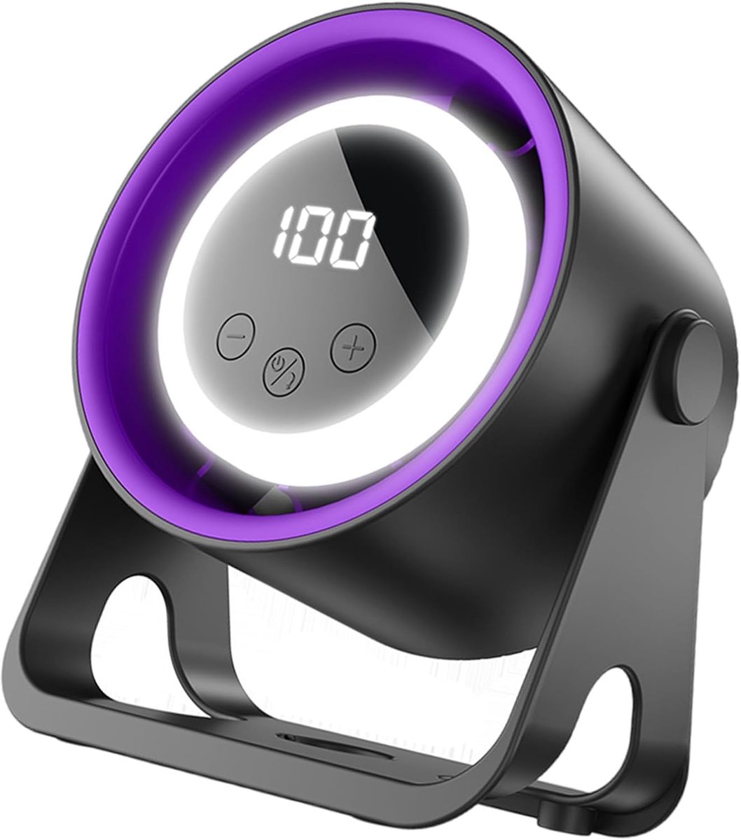 Bureauventilator – Tafelventilator – Stille, draagbare USB-ventilator – Met ledverlichting – Digitaal display – Kleine bureauventilator – Zwart