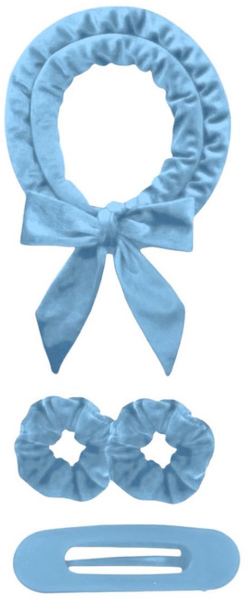 Deze set met hittevrije krultang bevat een zachte en comfortabele haarband, geschikt voor krullen die je 's nachts laat zitten of voor dagelijks gebruik,Blauwe 4-delige set