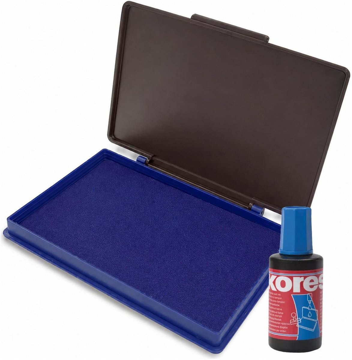 Kores Hobby stempelkussen met navulling set - blauw - 7 x 11 cm - inkt op waterbasis